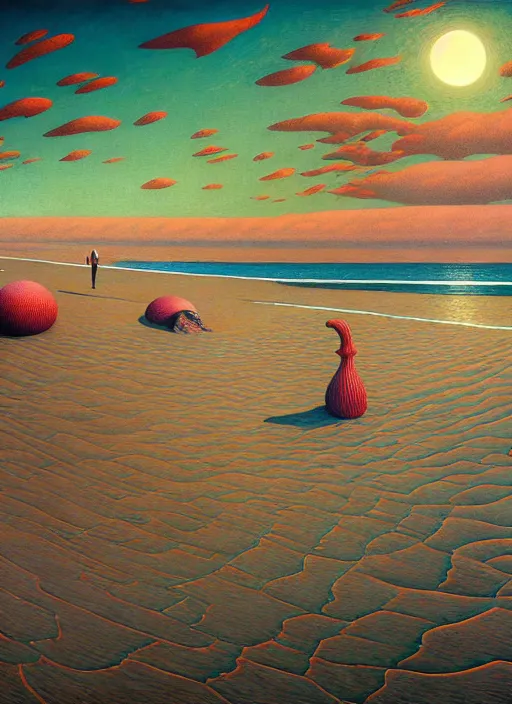 Prompt: hyper detailed 3d render like a Oil painting - the beach by Jacek Yerka, Mariusz Lewandowski, Houdini algorithmic generative render, Abstract brush strokes, Masterpiece, Edward Hopper and James Gilleard, Zdzislaw Beksinski, Mark Ryden, Wolfgang Lettl, hints of Yayoi Kasuma, octane render, 8k