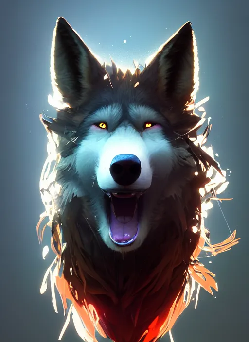 Prompt: beautiful headshot portrait of a black male anthropomorphic wolf fursona long red hair. character design by cory loftis, fenghua zhong, ryohei hase, ismail inceoglu and ruan jia. artstation, volumetric light, highly detailed, photorealistic, fantasy, rendered in octane