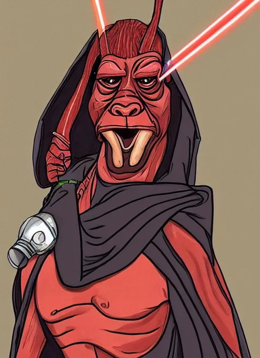 Prompt: Jar-Jar Binks as a Sith lord