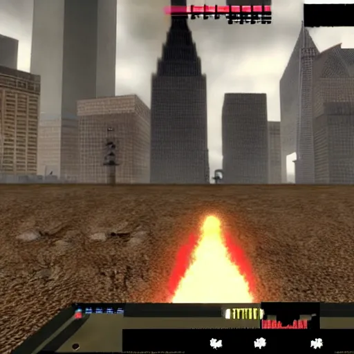 Image similar to a screenshot from the video game super 9 / 1 1, in which players control planes and intend to hit as many towers as possible