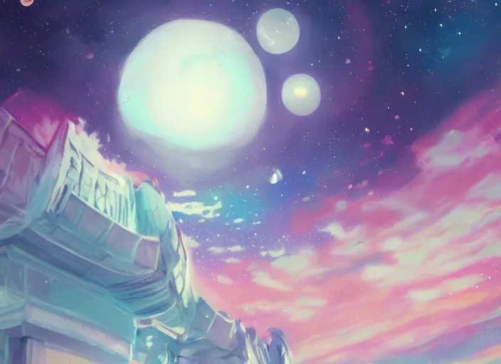 Image similar to placid pastel morning messy planetarium trending on pixiv