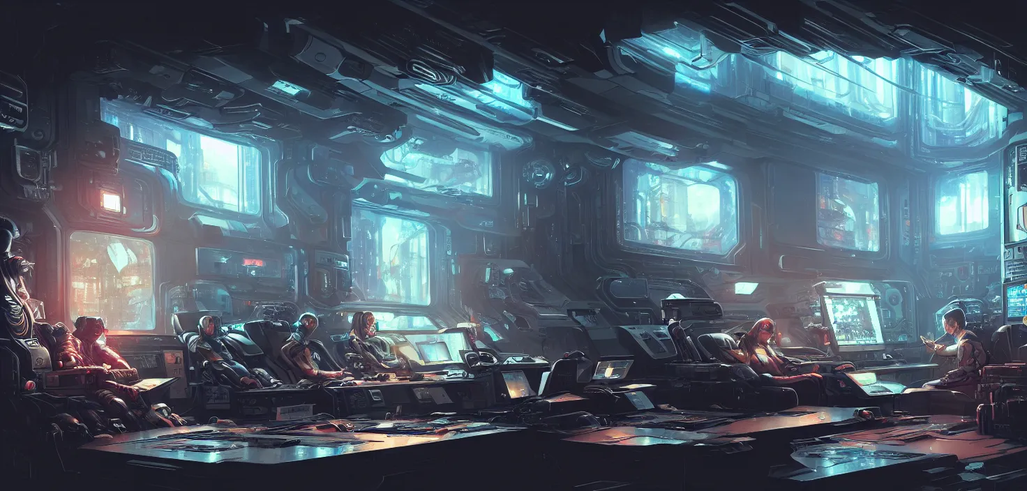 Prompt: a hyper detailed octane render concept art by xision wu, kerem beyit, sandara tang portrait of cyberpunk panel control spaceship room, dim lighting, detailed portraits, unreal engine 5, highly rendered,, digital painting, artstation, concept art, smooth, sharp focus perfect horizontal ， symmetry illustration, detailed and intricate environment artstation hq