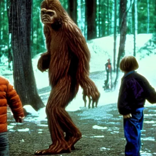 Prompt: a still of BigFoot in Back to the Future Part II (1989)