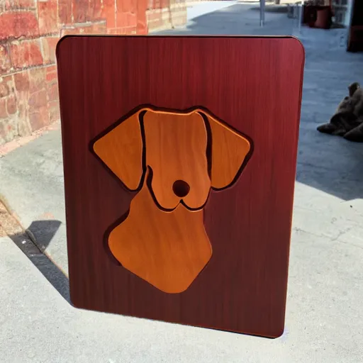 Prompt: an android dog paneled in mahogany
