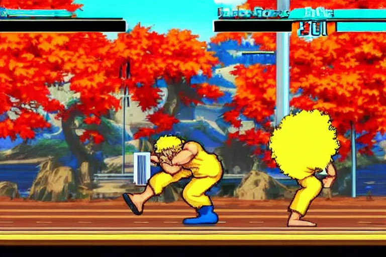 Image similar to bob ross as a character in street fighter arcade game