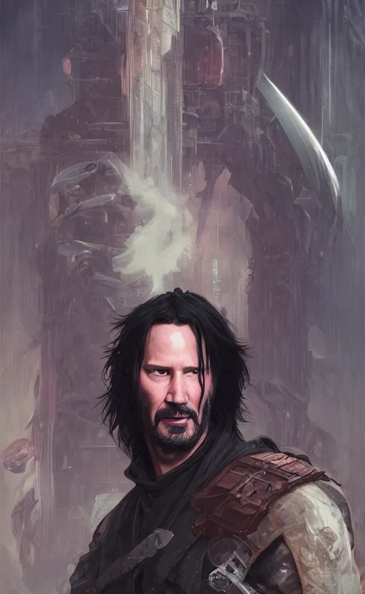 Prompt: keanu reeves as a rogue, d & d, fantasy, highly detailed, digital painting, artstation, concept art, matte, sharp focus, illustration, art by greg rutkowski and alphonse mucha