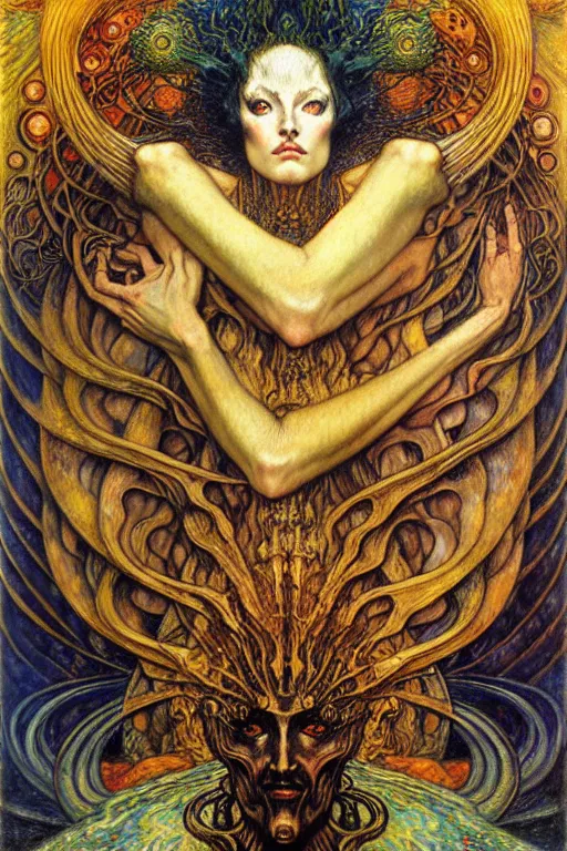 Image similar to Divine Chaos Engine by Karol Bak, Jean Delville, William Blake, Gustav Klimt, and Vincent Van Gogh, symbolist, visionary