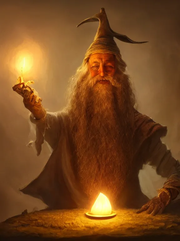 Image similar to fine painting of a wizard from an ancient culture with mushrooms growing from his body, candlelight, 8 k, ultra realistic, lens flare, atmosphere, glow, detailed, intricate, full of colour, cinematic lighting, trending on artstation, 4 k, hyperrealistic, focused, extreme details, unreal engine 5, cinematic, masterpiece