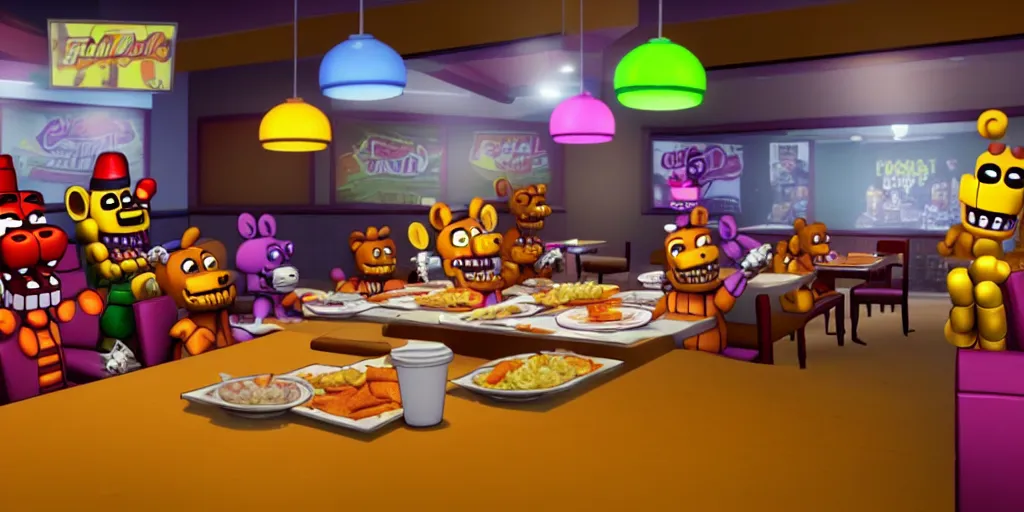 Image similar to 2 0 1 5 fnaf 2 fast food restaurant, gameplay screenshot