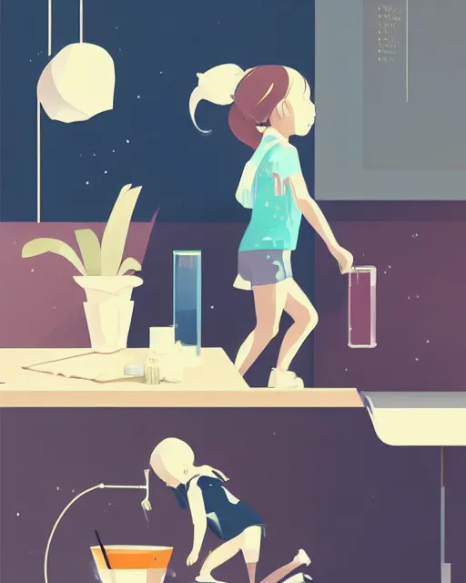 Image similar to a little girl is doing a science experiment. clean cel shaded vector art. minimalist illustration art by lois van baarle, artgerm, helen huang by makoto shinkai and ilya kuvshinov, rossdraws