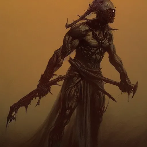 Image similar to dark elf executioner concept art, beksinski, trending on artstation