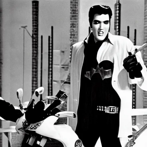 Image similar to elvis guest starring on the batman television series ( 1 9 6 6 ), 3 5 mm production still,