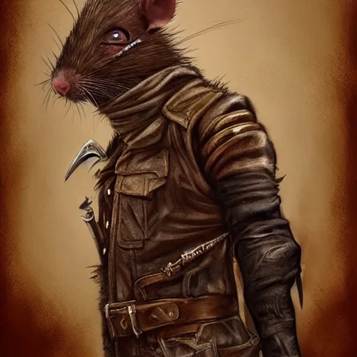 Image similar to A rat dressed like in Mad Max in the style of a DnD character portrait, concept art