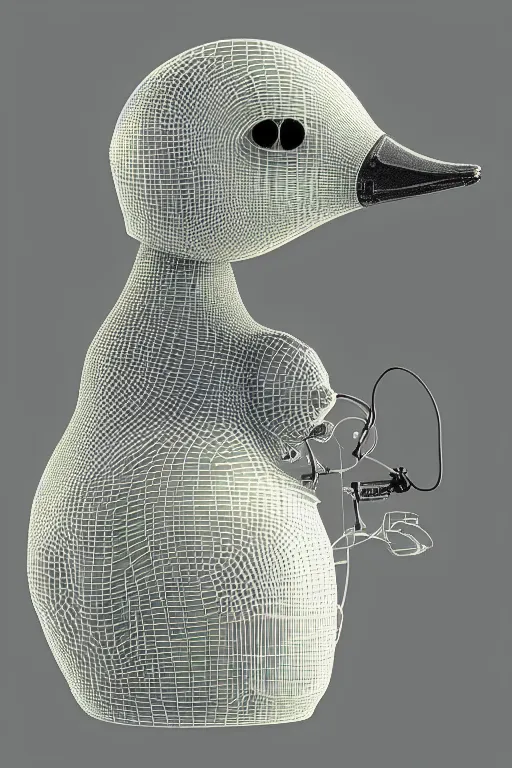 Image similar to robot duck concept portrait, visible screws and wires, 3 d metallic ceramic, detailed, sharp focus, pastel, intricate, realistic, smooth, volumetric lighting, digital painting, by miyazaki