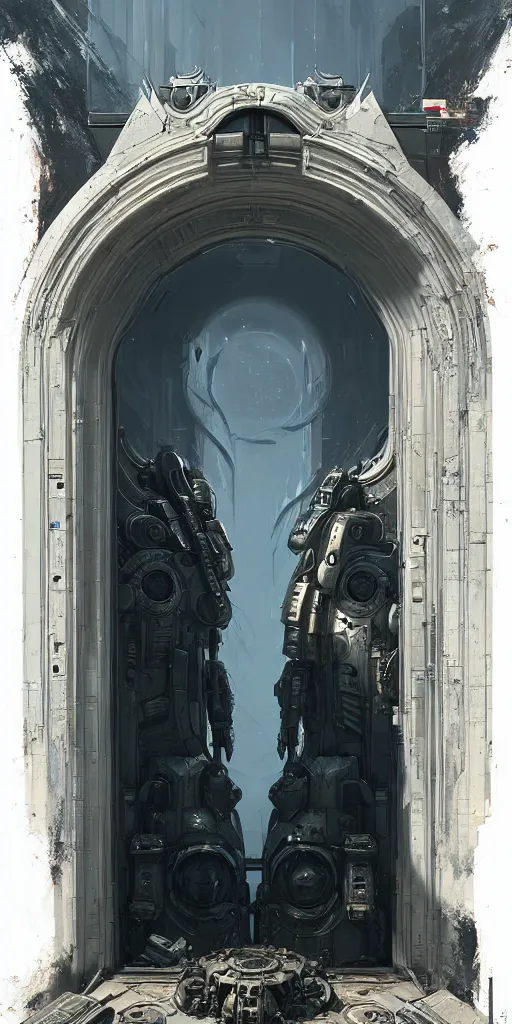 Prompt: hyper realistic ornate sci - fi double door by maciej kuciara, darek zabrocki, well - lit