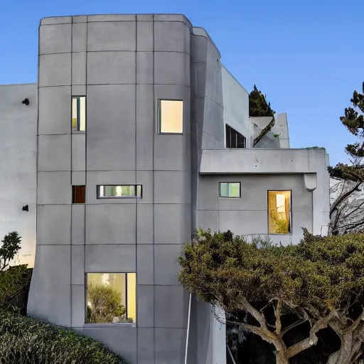 Image similar to a modern concrete mansion on the bluffs overlooking downtown san francisco