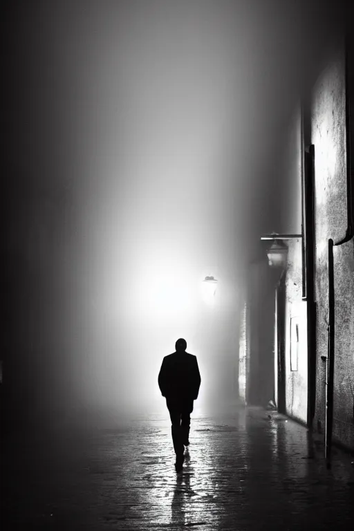 Image similar to james sunderland walking down a dark foggy alley