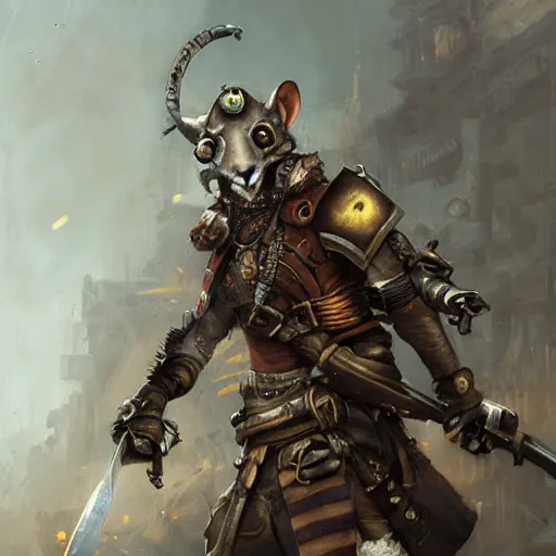 Image similar to steampunk rat warrior, by ruan jia