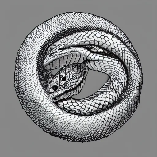 Prompt: ouroboros snake in a circle, making a ring, high quality digital art design, highly detailed scales, artstation