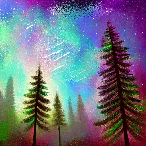 Image similar to forest trees, galaxy 🌌 digital art