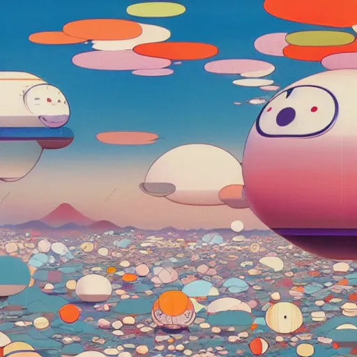 Image similar to a man walking on clouds away from the camera above kyoto by takashi murakami, beeple and james jean, aya takano color style, 4 k, super detailed, modern, 4 k, symmetrical