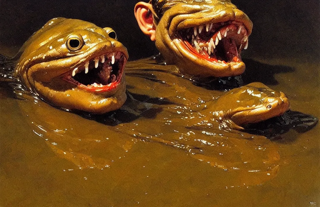 Prompt: portrait of a mudskipper!!!!!!!!!!!!!!!!!!!!!!!!!!!, detailed face, detailed painting, epic lighting, by ilya repin, phil hale and kent williams