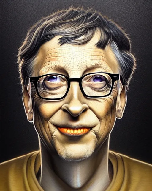 Image similar to detailed portrait of bill gates cheese!! grater!!! shredded by tomasz alen kopera and peter mohrbacher and johanna martine! and margaret keane! coherent luminescent