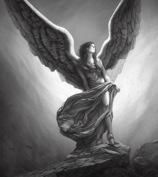 Image similar to fallen angel pencil illustration by gustave dore, highly detailed, centered, digital painting, artstation, concept art, smooth, sharp focus, illustration