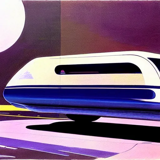 Image similar to concept art for a flying bus, painted by syd mead, high quality