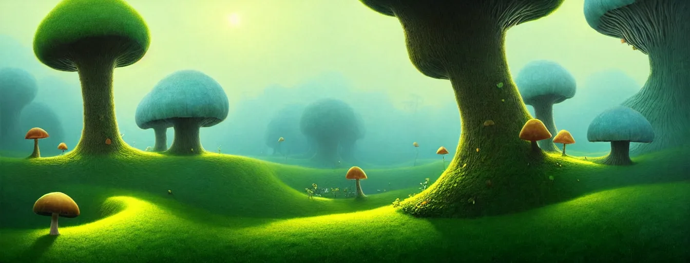 Prompt: gediminas pranckevicius beautiful and stunning professional digital artwork of a glowing mushroom cave haze spores floating in the air vines flow water volumetric lighting, hyperrealistic, rtx on, ultra detail, barlowe wayne, maxfield parrish and marco mazzoni, holes, infinite mirror, fragments | no signature!