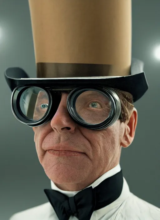 Prompt: closeup portrait of gary seven wearing a top hat and goggles, depth of field, zeiss lens, detailed, symmetrical, centered, fashion photoshoot, by Annie Leibovitz and Steve McCurry, David Lazar, Jimmy Nelsson, Breathtaking, 8k resolution, extremely detailed, beautiful, establishing shot, artistic, hyperrealistic, beautiful face, octane render