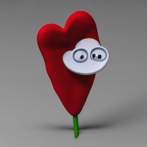 Prompt: a single long basil stalk in the shape of a heart, growing up from a pizza, 3 d render, pixar