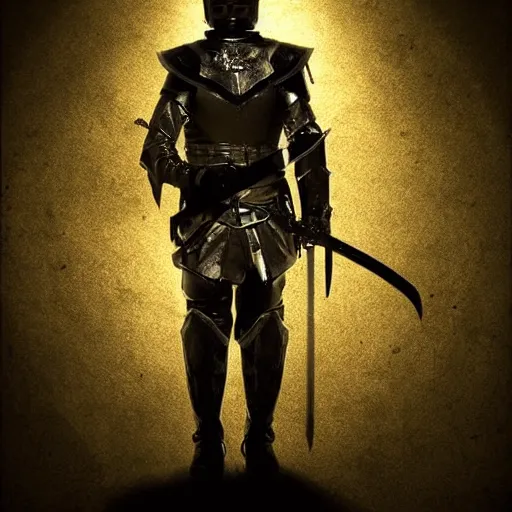 Image similar to a hero knight man stands with sword in hand and shield wielded, stencil, great lighting, epic, fantasy