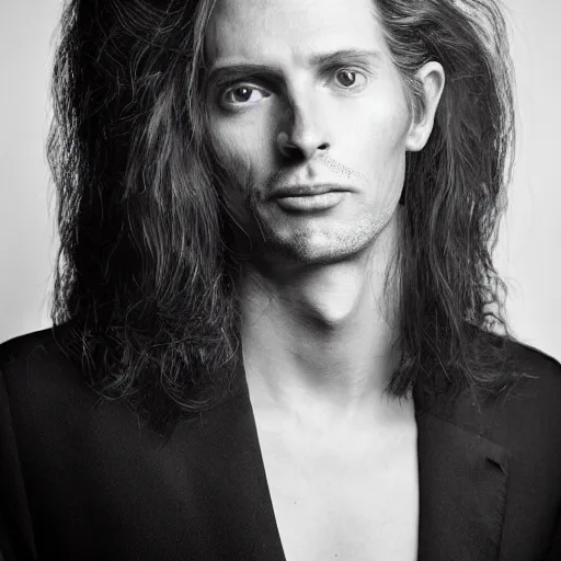 Prompt: full-face portrait of a typical person with waist-length incredible hair by Richard Avedon, male with halo, aquiline nose, XF IQ4, 150MP, 50mm, F1.4, ISO 200, 1/160s, natural light, Adobe Lightroom, photolab, Affinity Photo, PhotoDirector 365
