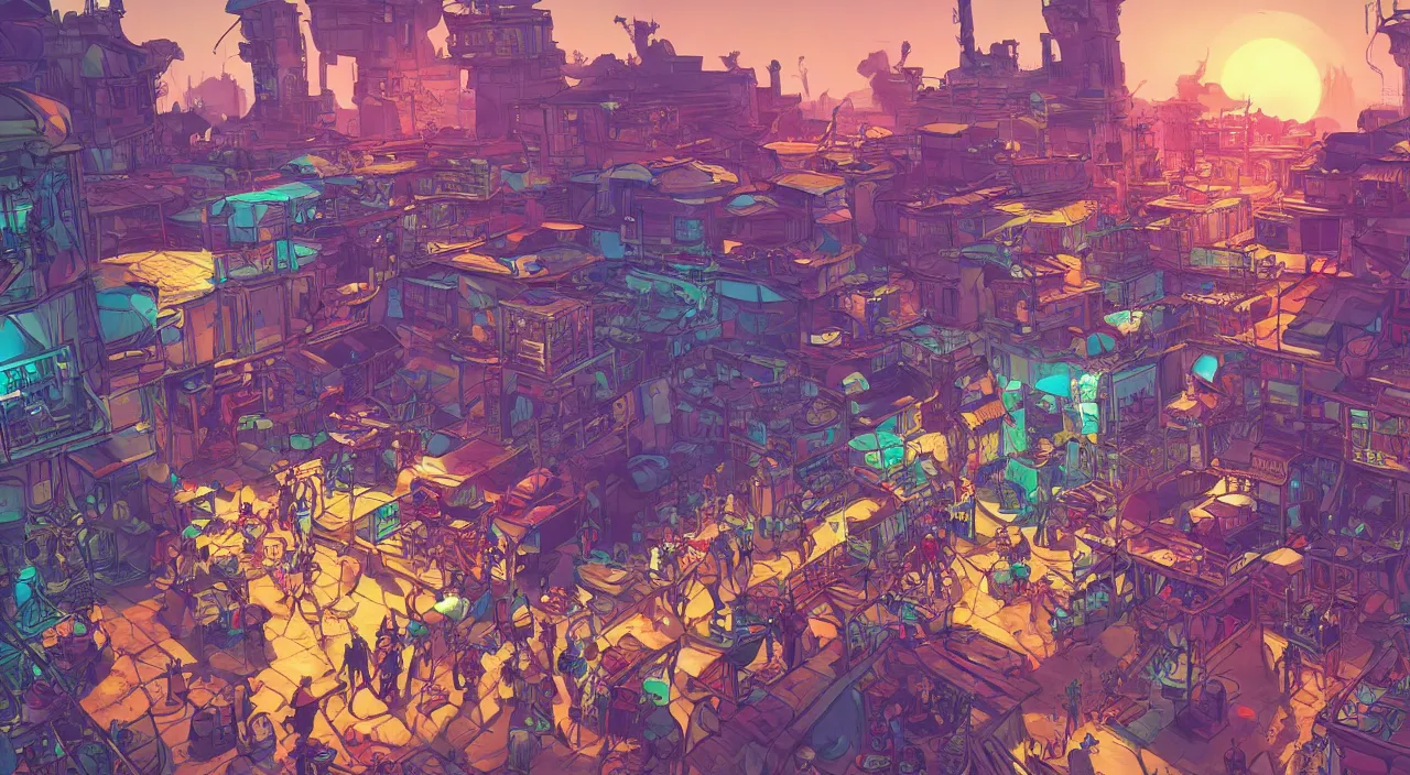 Image similar to bazaar zouk oriantal full color sky shine place mosquet painting stylized digital illustration video game icon global illumination ray tracing that looks like it is from borderlands and by feng zhu and loish and laurie greasley, victo ngai, andreas rocha, john harris