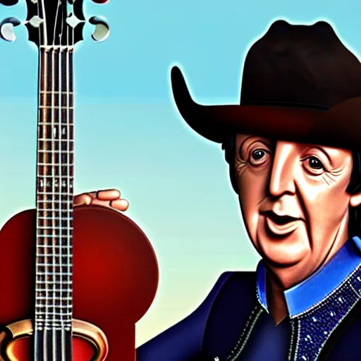 Prompt: Paul McCartney as a cowboy playing the banjo, 8k, high definition, highly detailed, photo-realistic