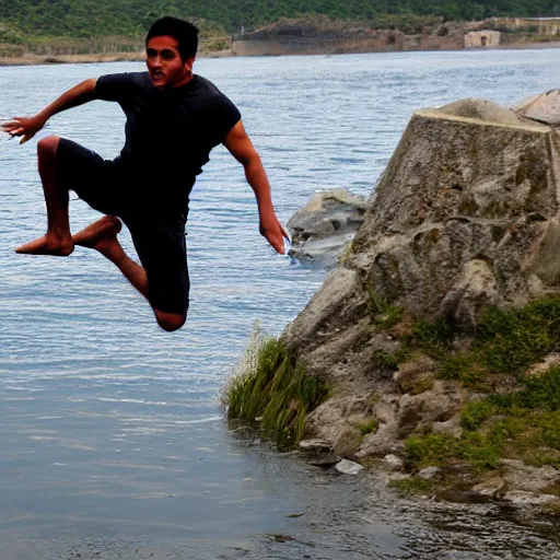 Image similar to sebastian pinera jumping to the water