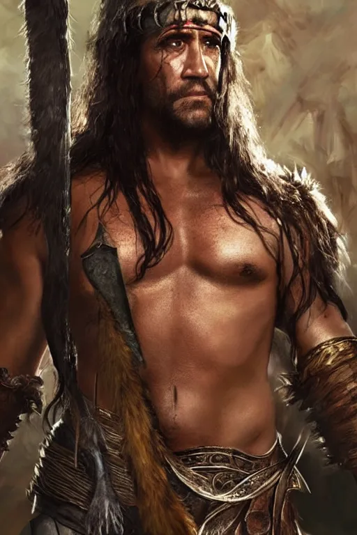 Prompt: concept art of clive owen as conan the barbarian