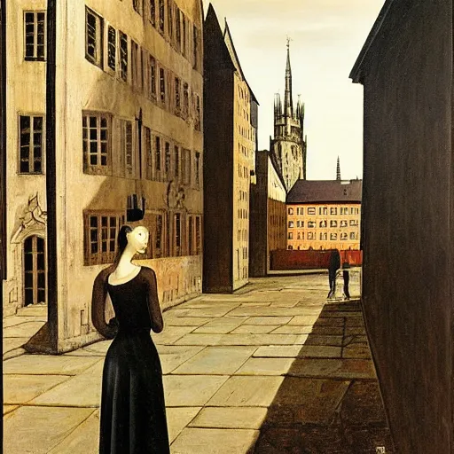 Prompt: nuremberg, painting by paul delvaux.