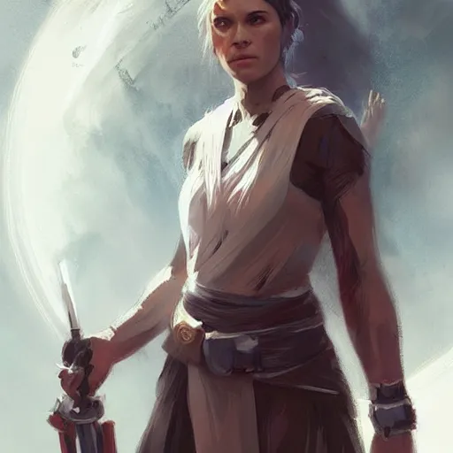 Image similar to beautiful female jedi, by greg rutkowski