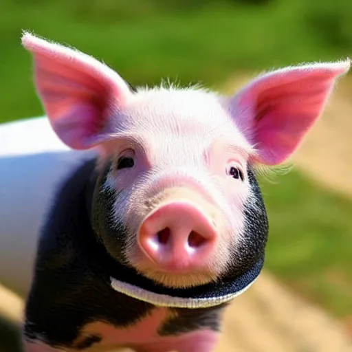 Image similar to beautiful miniature pig wearing a sunhat, piglet, piggy, baby animal, cute, adorable, summer