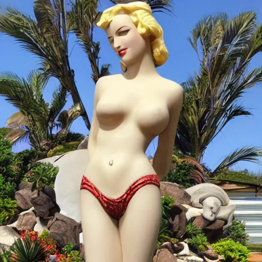 Prompt: Art Deco masterpiece of a blonde girl tanning in her front yard, extremely detailed.