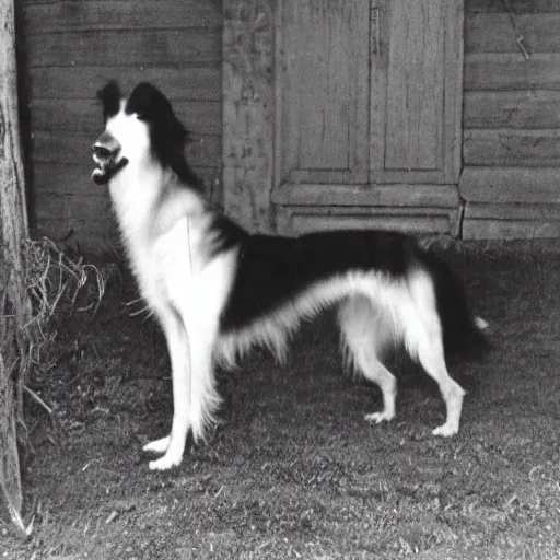 Prompt: old creepy lost photograph of grinning borzoi dog