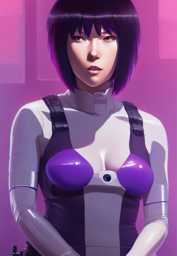 Image similar to a fullbody portrait of motoko kusanagi the major ghost in the shell : : connected to cables, under repairs, maintenance area, technicians : : by ilya kuvshinov, rossdraws, artgerm, sola digital arts, anti aliasing, raytracing : :