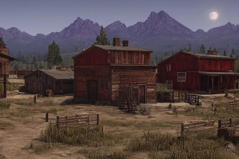 Image similar to A beautiful photo of a Red Dead Redemption town by Ivan Shishkin, 3D render