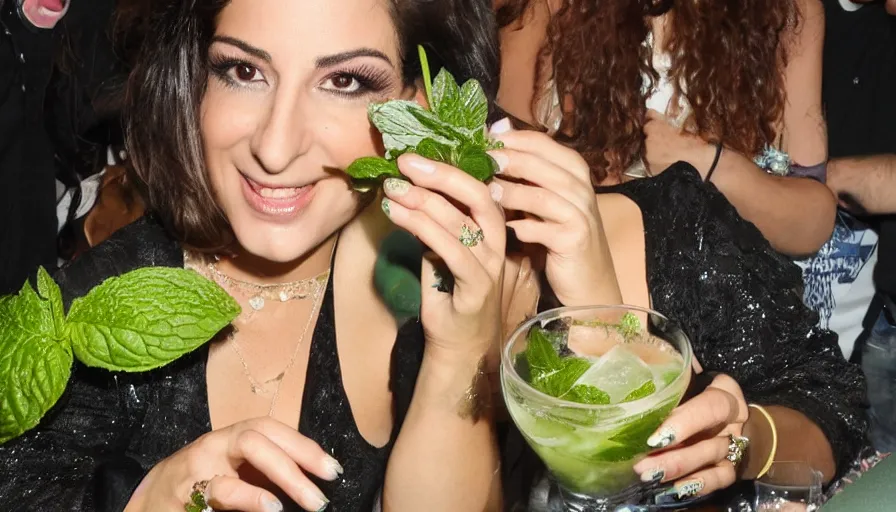 Prompt: rosalia the spanish singer sipping a mojito