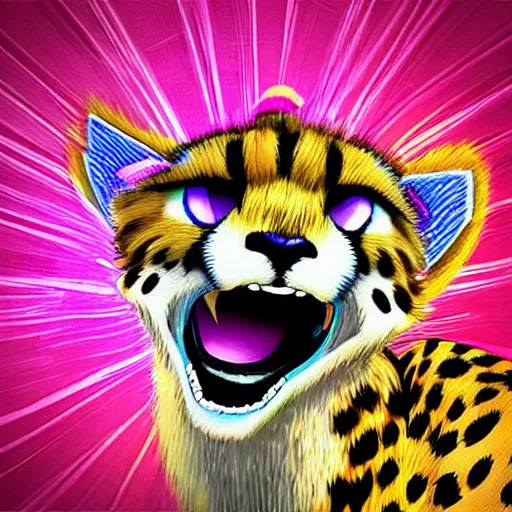 Prompt: “ a happy cheetah dressed in a karate outfit, hyper detailed 3 d rendering, video game art ”