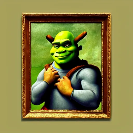 Prompt: High-quality Painting of Shrek in the style of Raphael, renaissance era sfumato painting, circa 1400