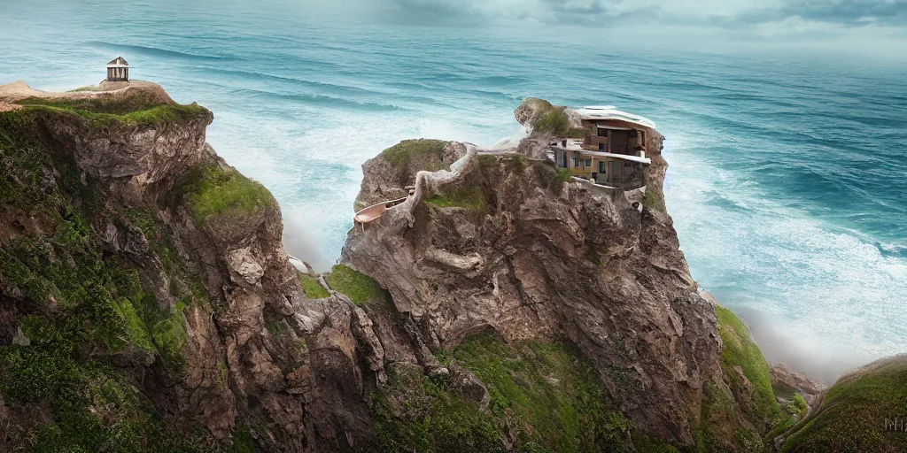 Image similar to a house on a cliff by the ocean by mike campau