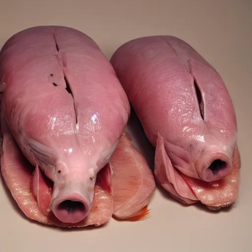 Prompt: symbios of pig head and fish body